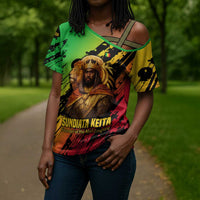 Sundiata Keita Cross Shoulder Shirt with Regal Portrait, Lion of Mali Title and Bold Tribal Brushstroke Pattern - Wonder Print Shop