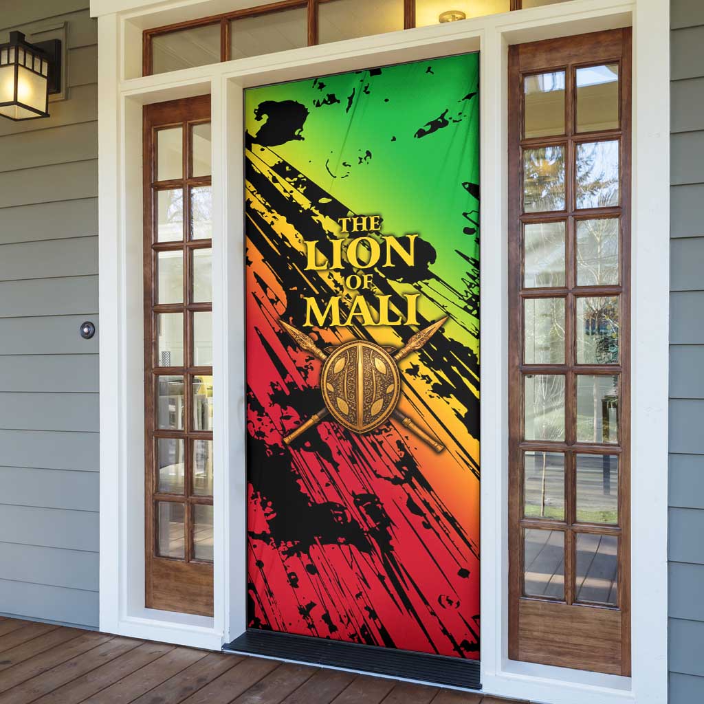 Sundiata Keita Door Cover with Regal Portrait, Lion of Mali Title and Bold Tribal Brushstroke Pattern - Wonder Print Shop