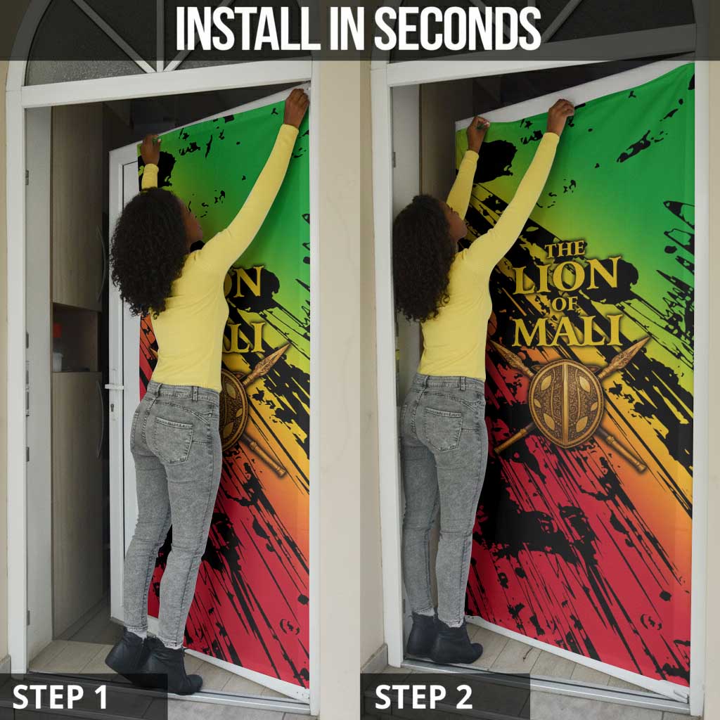 Sundiata Keita Door Cover with Regal Portrait, Lion of Mali Title and Bold Tribal Brushstroke Pattern - Wonder Print Shop