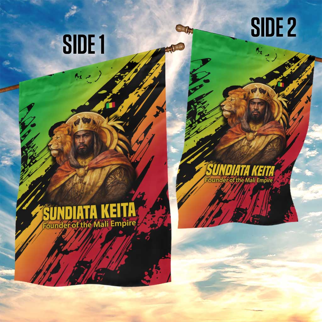 Sundiata Keita Garden Flag with Regal Portrait, Lion of Mali Title and Bold Tribal Brushstroke Pattern - Wonder Print Shop