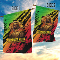 Sundiata Keita Garden Flag with Regal Portrait, Lion of Mali Title and Bold Tribal Brushstroke Pattern - Wonder Print Shop