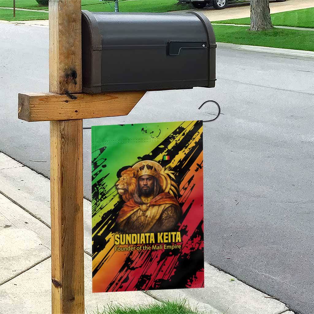 Sundiata Keita Garden Flag with Regal Portrait, Lion of Mali Title and Bold Tribal Brushstroke Pattern - Wonder Print Shop