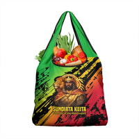 Sundiata Keita Grocery Bag with Regal Portrait, Lion of Mali Title and Bold Tribal Brushstroke Pattern - Wonder Print Shop