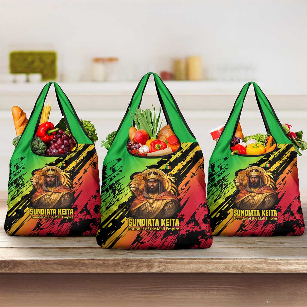 Sundiata Keita Grocery Bag with Regal Portrait, Lion of Mali Title and Bold Tribal Brushstroke Pattern - Wonder Print Shop