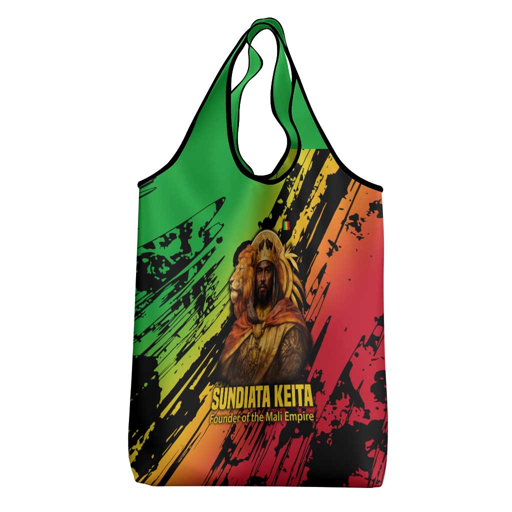 Sundiata Keita Grocery Bag with Regal Portrait, Lion of Mali Title and Bold Tribal Brushstroke Pattern - Wonder Print Shop