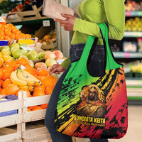 Sundiata Keita Grocery Bag with Regal Portrait, Lion of Mali Title and Bold Tribal Brushstroke Pattern - Wonder Print Shop