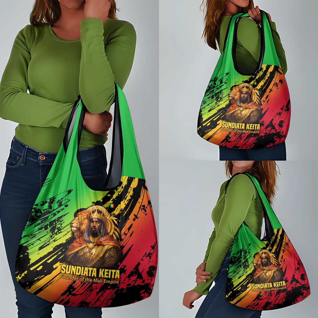 Sundiata Keita Grocery Bag with Regal Portrait, Lion of Mali Title and Bold Tribal Brushstroke Pattern - Wonder Print Shop