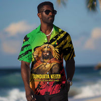 Sundiata Keita Hawaiian Shirt with Regal Portrait, Lion of Mali Title and Bold Tribal Brushstroke Pattern - Wonder Print Shop