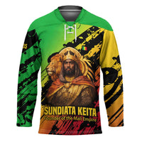 Sundiata Keita Hockey Jersey with Regal Portrait, Lion of Mali Title and Bold Tribal Brushstroke Pattern - Wonder Print Shop