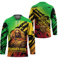 Sundiata Keita Hockey Jersey with Regal Portrait, Lion of Mali Title and Bold Tribal Brushstroke Pattern - Wonder Print Shop