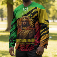 Sundiata Keita Hockey Jersey with Regal Portrait, Lion of Mali Title and Bold Tribal Brushstroke Pattern - Wonder Print Shop