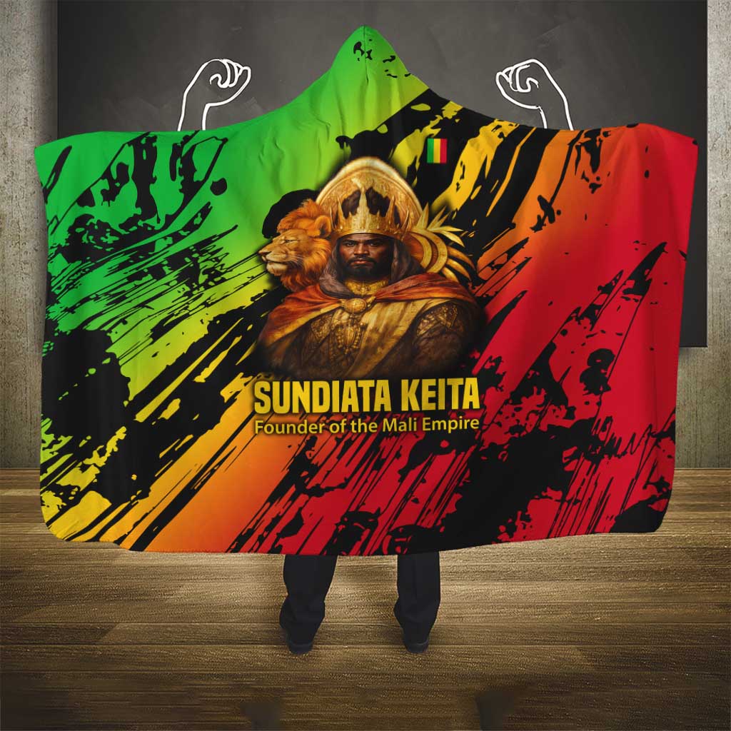 Sundiata Keita Hooded Blanket with Regal Portrait, Lion of Mali Title and Bold Tribal Brushstroke Pattern - Wonder Print Shop