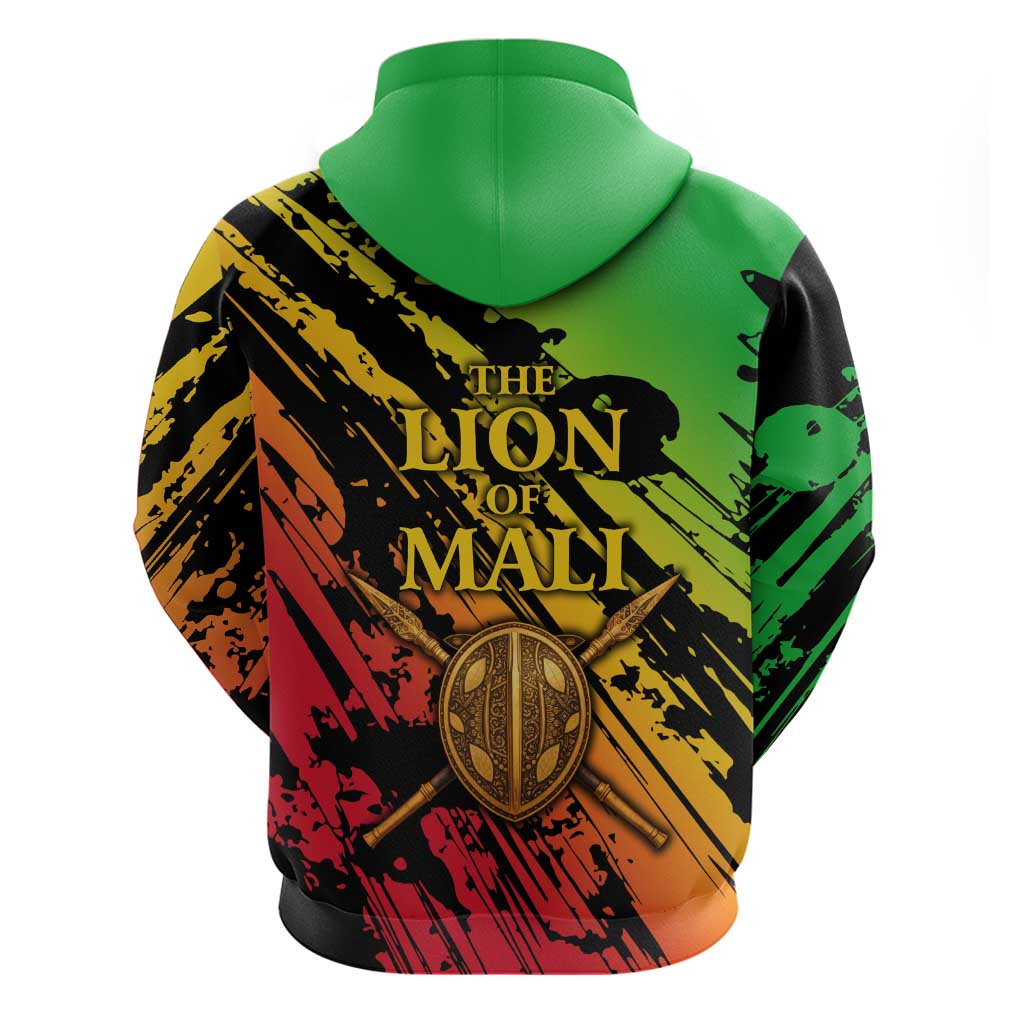 Sundiata Keita Hoodie with Regal Portrait, Lion of Mali Title and Bold Tribal Brushstroke Pattern - Wonder Print Shop