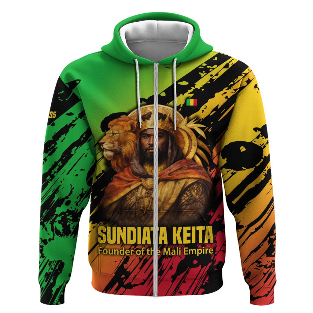 Sundiata Keita Hoodie with Regal Portrait, Lion of Mali Title and Bold Tribal Brushstroke Pattern - Wonder Print Shop