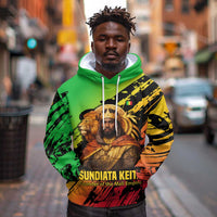 Sundiata Keita Hoodie with Regal Portrait, Lion of Mali Title and Bold Tribal Brushstroke Pattern - Wonder Print Shop