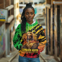 Sundiata Keita Hoodie with Regal Portrait, Lion of Mali Title and Bold Tribal Brushstroke Pattern - Wonder Print Shop