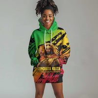 Sundiata Keita Hoodie Dress with Regal Portrait, Lion of Mali Title and Bold Tribal Brushstroke Pattern - Wonder Print Shop