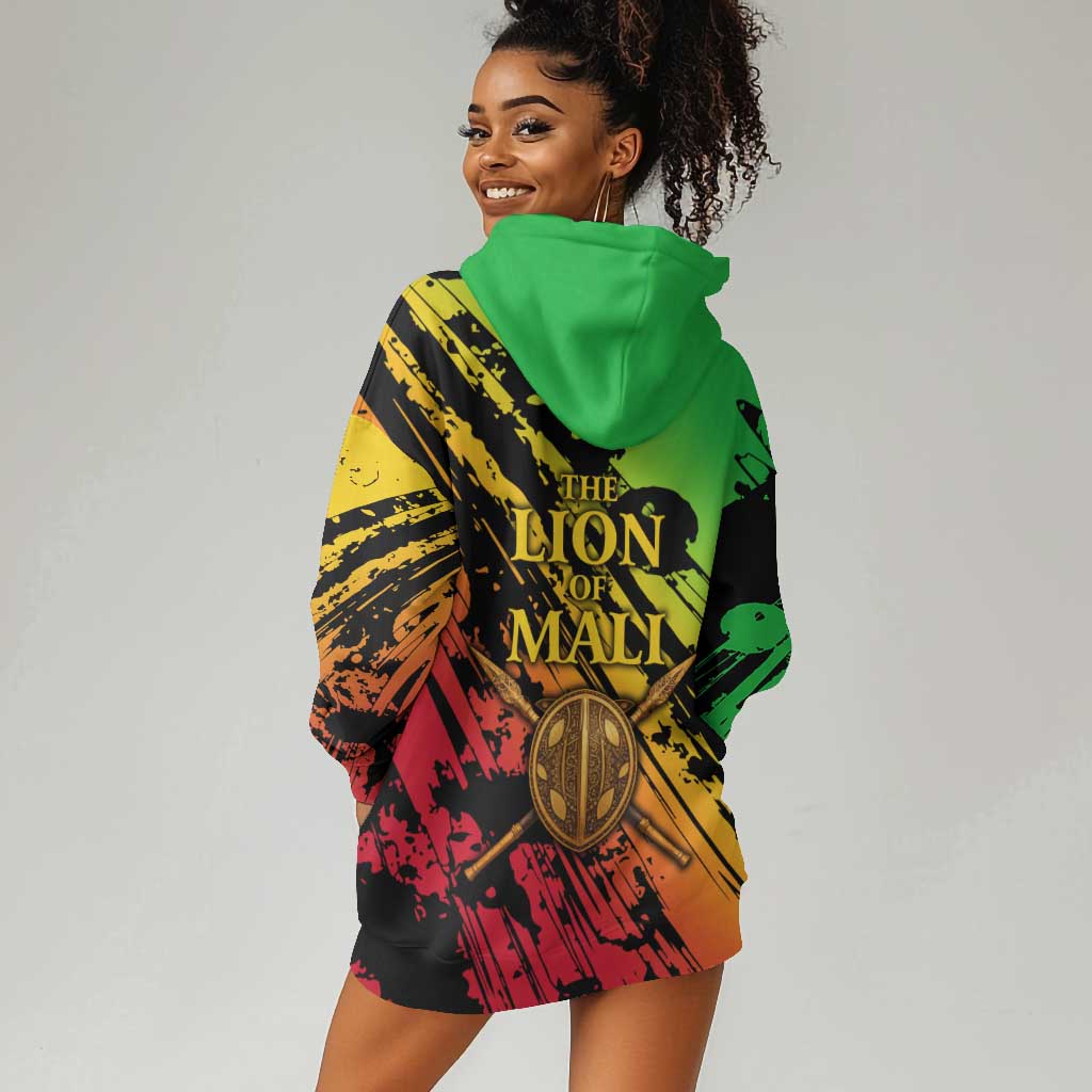 Sundiata Keita Hoodie Dress with Regal Portrait, Lion of Mali Title and Bold Tribal Brushstroke Pattern - Wonder Print Shop