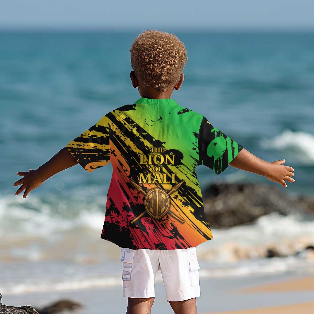 Sundiata Keita Kid Hawaiian Shirt with Regal Portrait, Lion of Mali Title and Bold Tribal Brushstroke Pattern - Wonder Print Shop