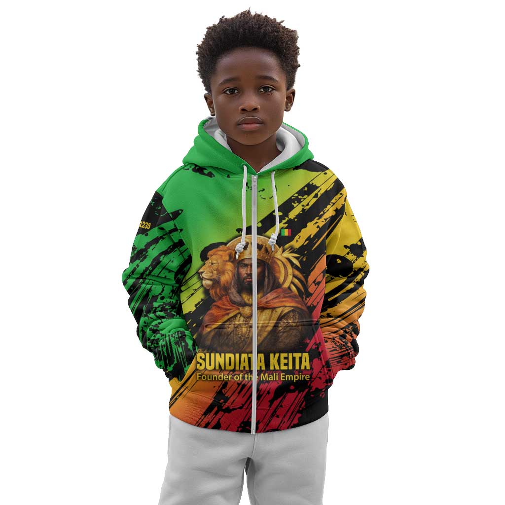 Sundiata Keita Kid Hoodie with Regal Portrait, Lion of Mali Title and Bold Tribal Brushstroke Pattern - Wonder Print Shop