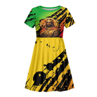 Sundiata Keita Kid Short Sleeve Dress with Regal Portrait, Lion of Mali Title and Bold Tribal Brushstroke Pattern - Wonder Print Shop