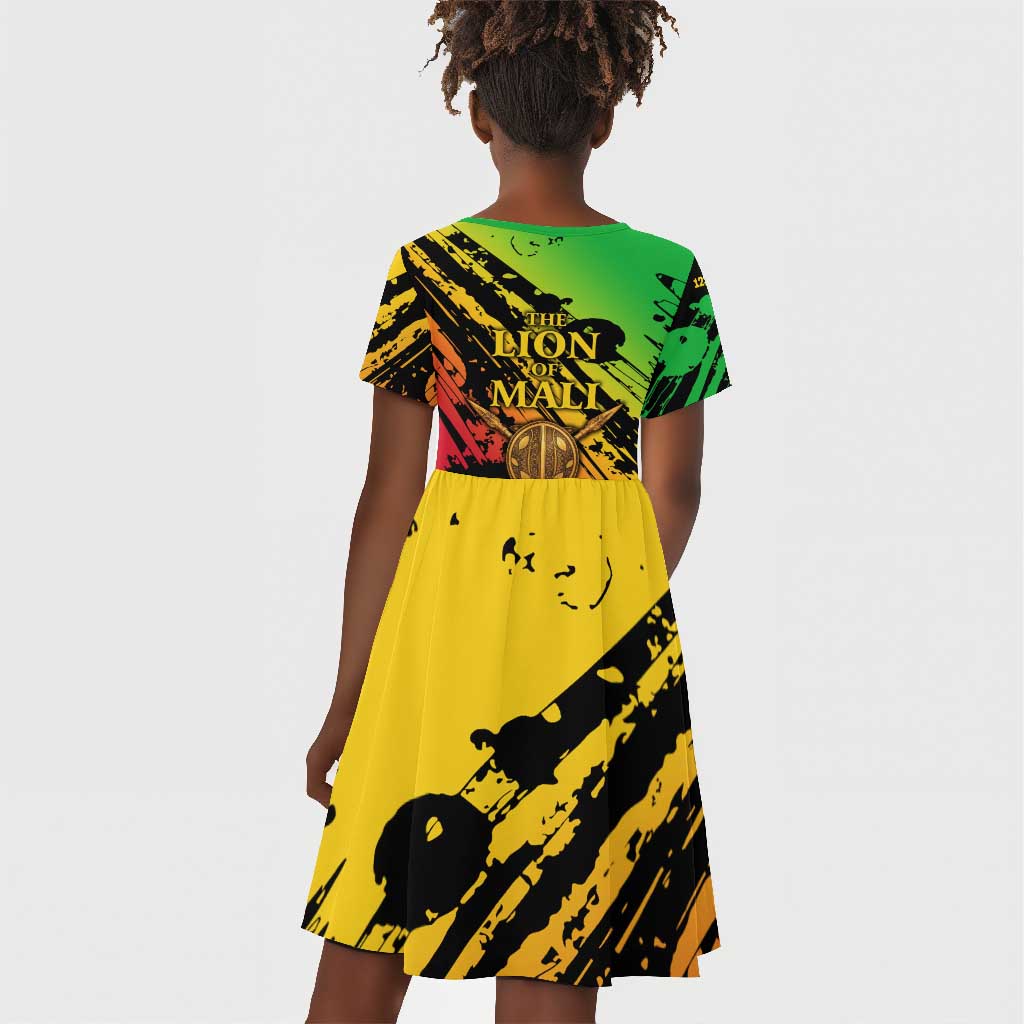 Sundiata Keita Kid Short Sleeve Dress with Regal Portrait, Lion of Mali Title and Bold Tribal Brushstroke Pattern - Wonder Print Shop