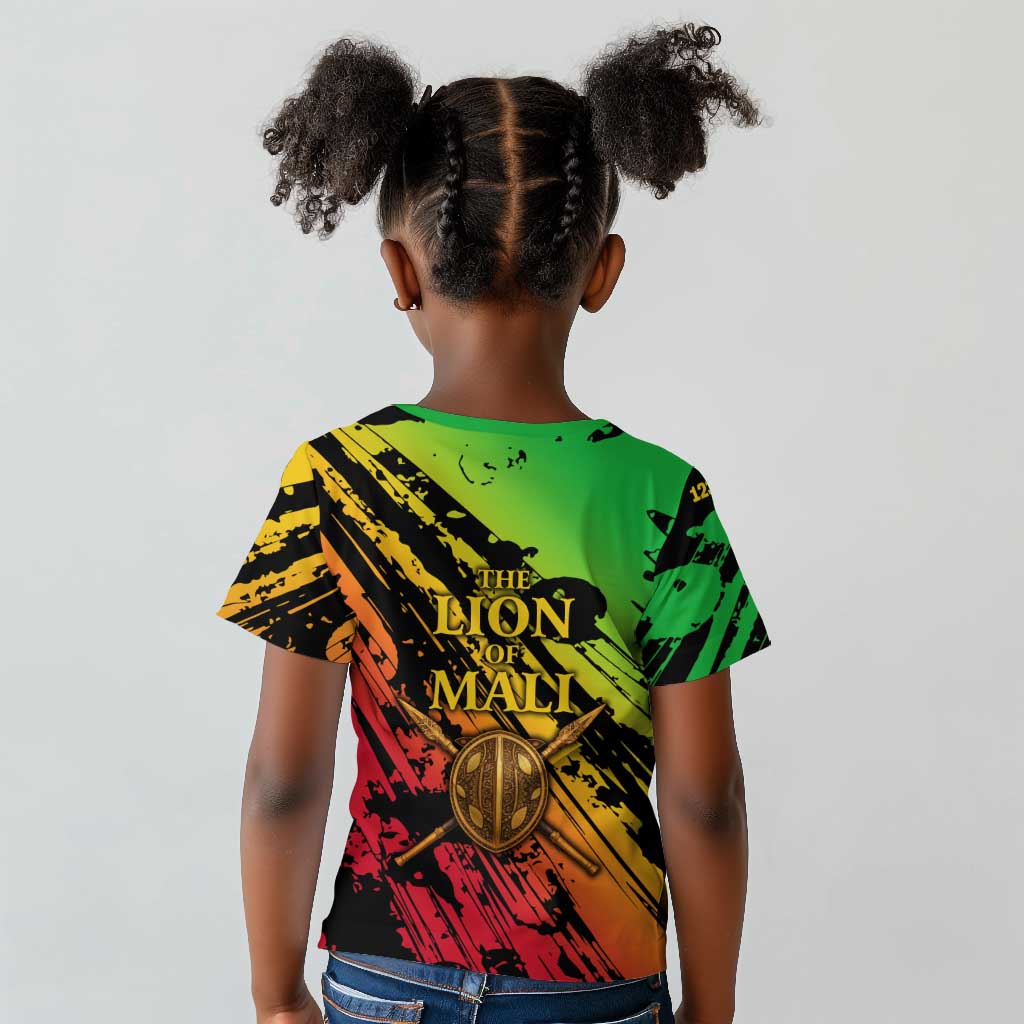 Sundiata Keita Kid T shirt with Regal Portrait, Lion of Mali Title and Bold Tribal Brushstroke Pattern - Wonder Print Shop