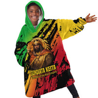 Sundiata Keita Kid Wearable Blanket Hoodie with Regal Portrait, Lion of Mali Title and Bold Tribal Brushstroke Pattern - Wonder Print Shop