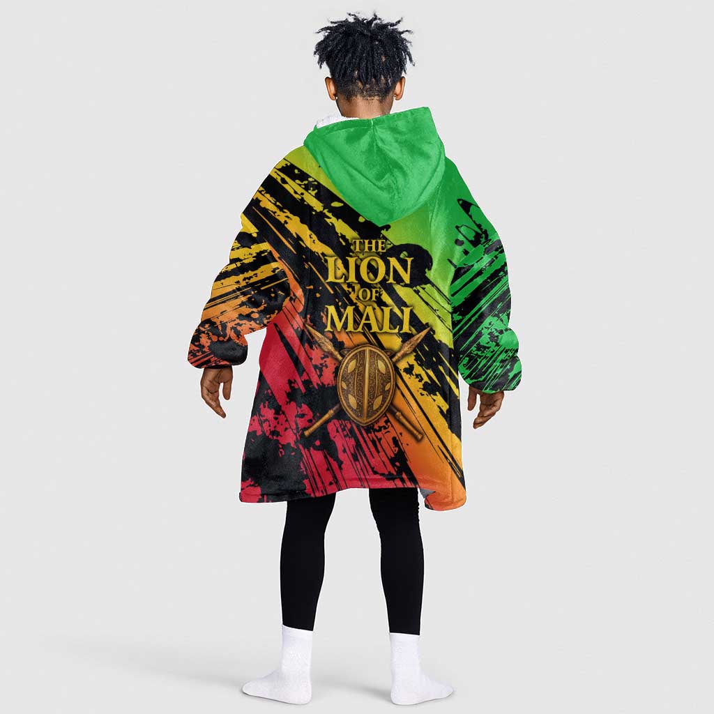 Sundiata Keita Kid Wearable Blanket Hoodie with Regal Portrait, Lion of Mali Title and Bold Tribal Brushstroke Pattern - Wonder Print Shop