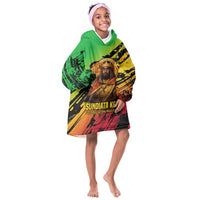 Sundiata Keita Kid Wearable Blanket Hoodie with Regal Portrait, Lion of Mali Title and Bold Tribal Brushstroke Pattern - Wonder Print Shop