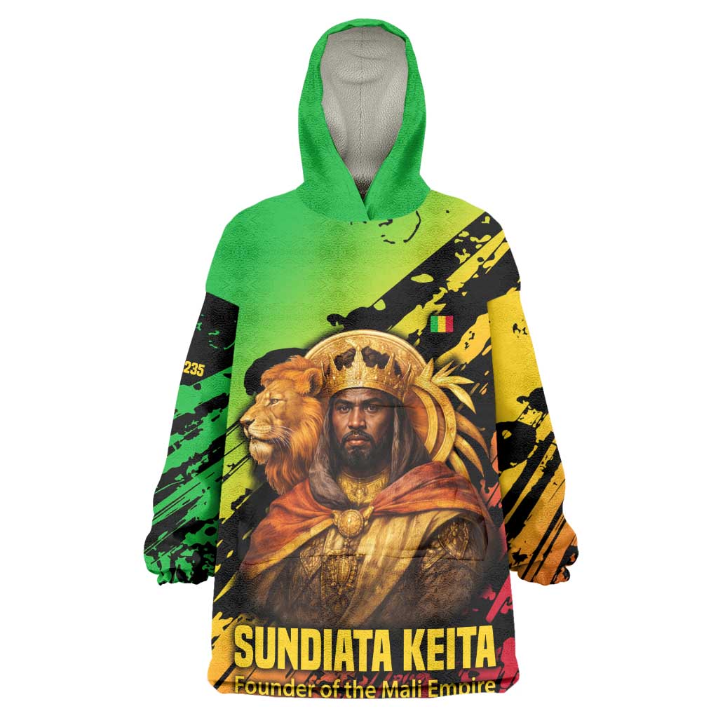Sundiata Keita Kid Wearable Blanket Hoodie with Regal Portrait, Lion of Mali Title and Bold Tribal Brushstroke Pattern - Wonder Print Shop