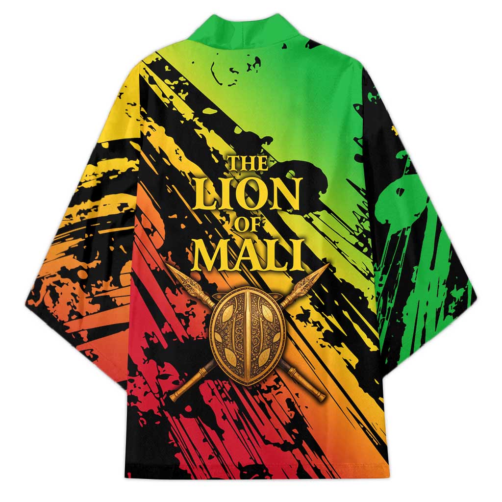 Sundiata Keita Kimono with Regal Portrait, Lion of Mali Title and Bold Tribal Brushstroke Pattern - Wonder Print Shop