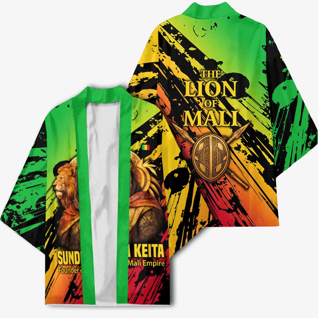 Sundiata Keita Kimono with Regal Portrait, Lion of Mali Title and Bold Tribal Brushstroke Pattern - Wonder Print Shop
