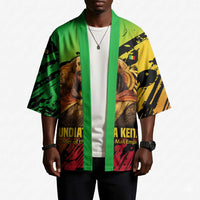 Sundiata Keita Kimono with Regal Portrait, Lion of Mali Title and Bold Tribal Brushstroke Pattern - Wonder Print Shop