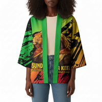 Sundiata Keita Kimono with Regal Portrait, Lion of Mali Title and Bold Tribal Brushstroke Pattern - Wonder Print Shop