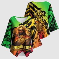Sundiata Keita Kimono Sleeve Blouse with Regal Portrait, Lion of Mali Title and Bold Tribal Brushstroke Pattern - Wonder Print Shop