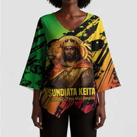 Sundiata Keita Kimono Sleeve Blouse with Regal Portrait, Lion of Mali Title and Bold Tribal Brushstroke Pattern - Wonder Print Shop