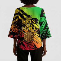Sundiata Keita Kimono Sleeve Blouse with Regal Portrait, Lion of Mali Title and Bold Tribal Brushstroke Pattern - Wonder Print Shop