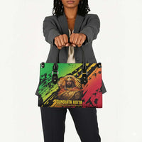 Sundiata Keita Leather Bag with Regal Portrait, Lion of Mali Title and Bold Tribal Brushstroke Pattern - Wonder Print Shop