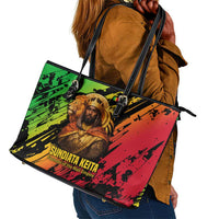 Sundiata Keita Leather Tote Bag with Regal Portrait, Lion of Mali Title and Bold Tribal Brushstroke Pattern - Wonder Print Shop