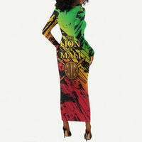 Sundiata Keita Long Sleeve Bodycon Dress with Regal Portrait, Lion of Mali Title and Bold Tribal Brushstroke Pattern - Wonder Print Shop
