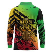 Sundiata Keita Long Sleeve Polo Shirt with Regal Portrait, Lion of Mali Title and Bold Tribal Brushstroke Pattern - Wonder Print Shop