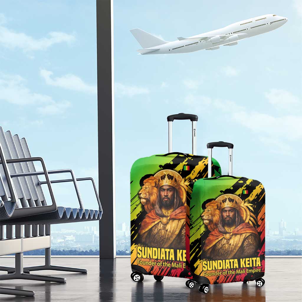 Sundiata Keita Luggage Cover with Regal Portrait, Lion of Mali Title and Bold Tribal Brushstroke Pattern - Wonder Print Shop