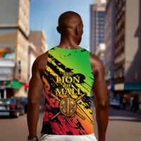 Sundiata Keita Men Tank Top with Regal Portrait, Lion of Mali Title and Bold Tribal Brushstroke Pattern - Wonder Print Shop