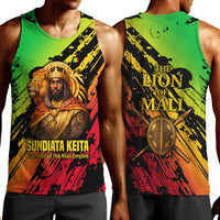 Sundiata Keita Men Tank Top with Regal Portrait, Lion of Mali Title and Bold Tribal Brushstroke Pattern - Wonder Print Shop
