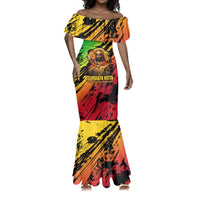 Sundiata Keita Mermaid Dress with Regal Portrait, Lion of Mali Title and Bold Tribal Brushstroke Pattern - Wonder Print Shop