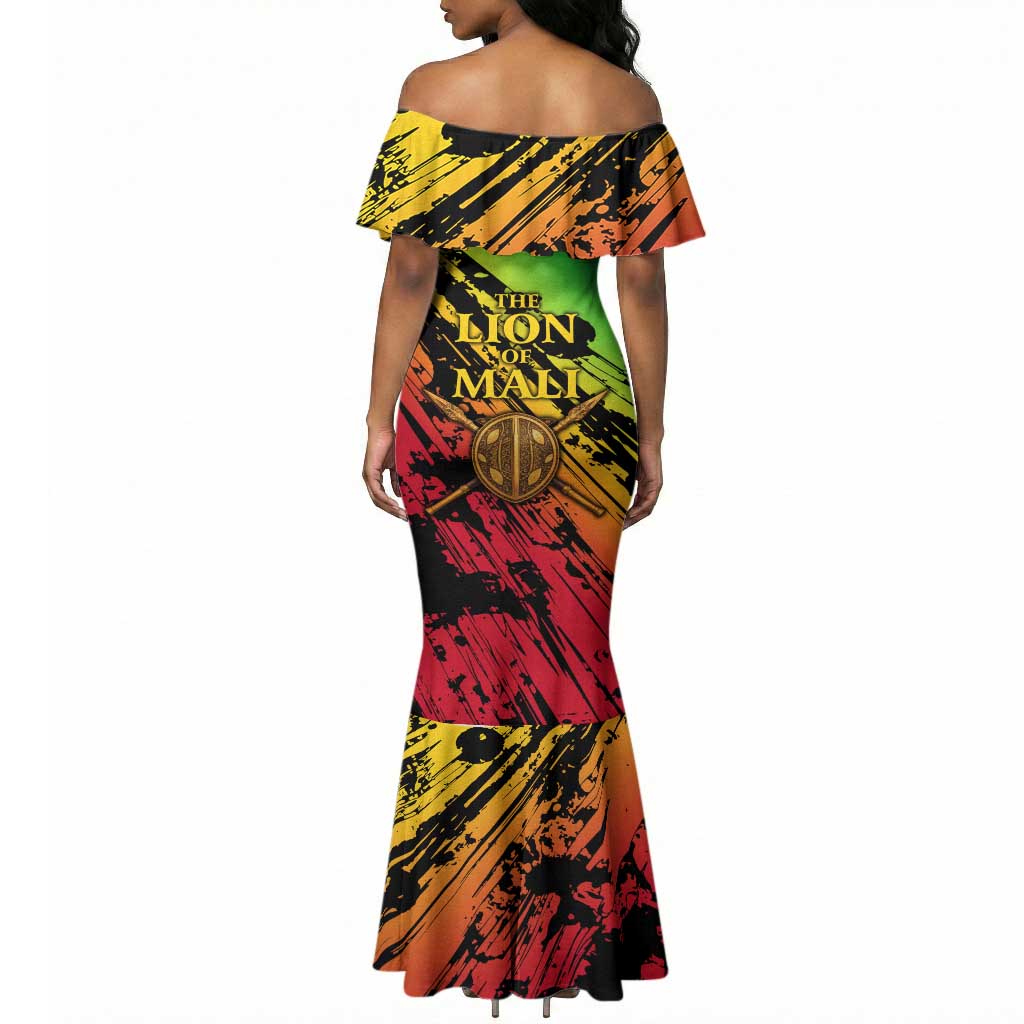 Sundiata Keita Mermaid Dress with Regal Portrait, Lion of Mali Title and Bold Tribal Brushstroke Pattern - Wonder Print Shop