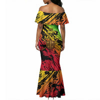 Sundiata Keita Mermaid Dress with Regal Portrait, Lion of Mali Title and Bold Tribal Brushstroke Pattern - Wonder Print Shop