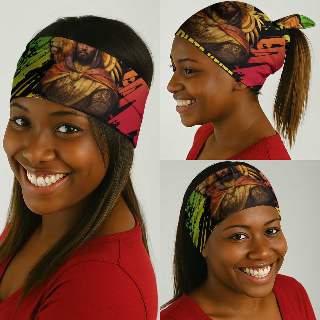 Sundiata Keita Neck Gaiter with Regal Portrait, Lion of Mali Title and Bold Tribal Brushstroke Pattern - Wonder Print Shop