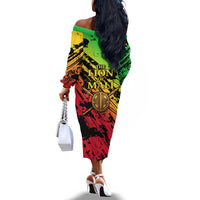 Sundiata Keita Off The Shoulder Long Sleeve Dress with Regal Portrait, Lion of Mali Title and Bold Tribal Brushstroke Pattern - Wonder Print Shop